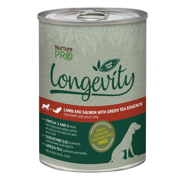 Nurture Pro Longevity Lamb & Salmon with Green Tea Essence Grain-Free Canned Dog Food, 375g - Happy Hoomans