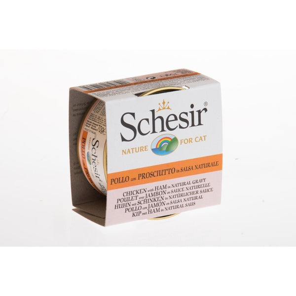 Schesir Chicken with Ham in Natural Gravy Canned Cat Food, 70g - Happy Hoomans