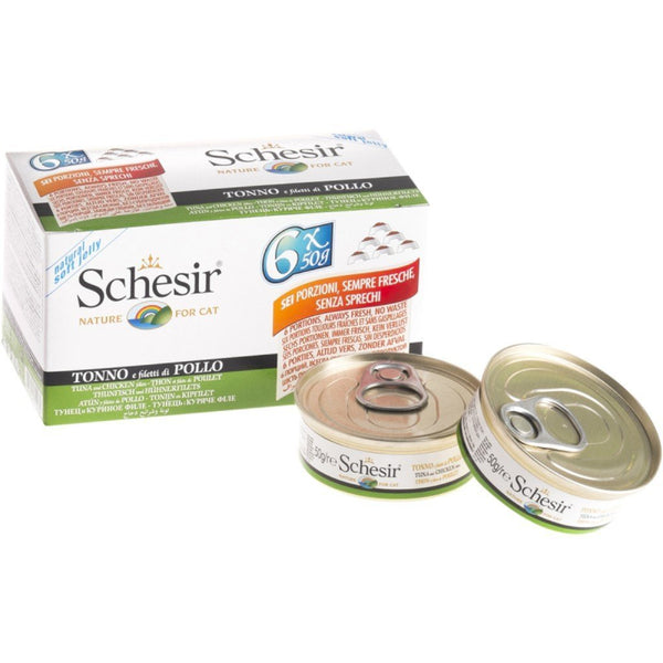 Schesir Multipack Tuna & Chicken Fillets in Jelly Canned Cat Food, 6x50g - Happy Hoomans