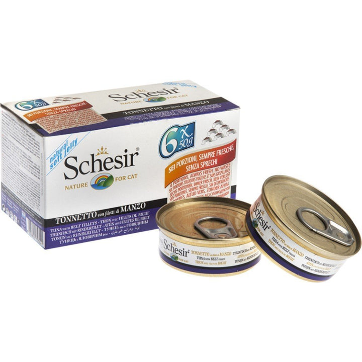 Schesir Multipack Tuna with Beef Fillets in Jelly Canned Cat Food, 6x50g - Happy Hoomans