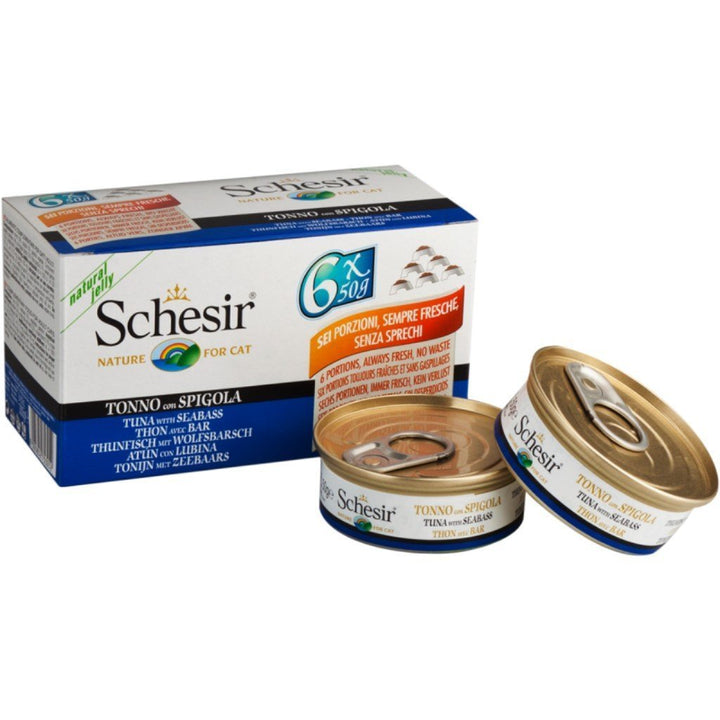 Schesir Multipack Tuna with Seabass in Jelly Canned Cat Food, 6x50g - Happy Hoomans