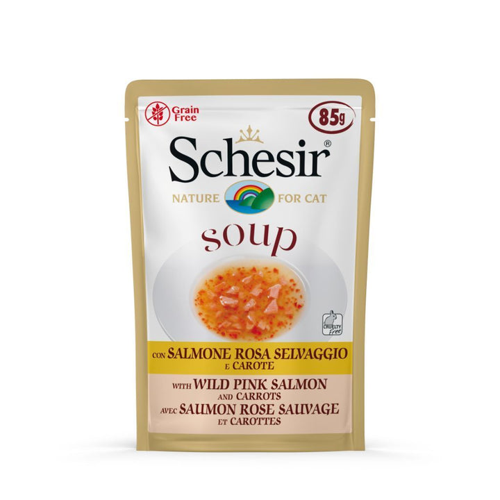 Schesir Soup with Pink Salmon & Carrots Wet Cat Food, 85g - Happy Hoomans