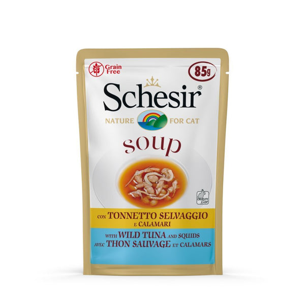 Schesir Soup with Wild Tuna & Squid Wet Cat Food, 85g - Happy Hoomans