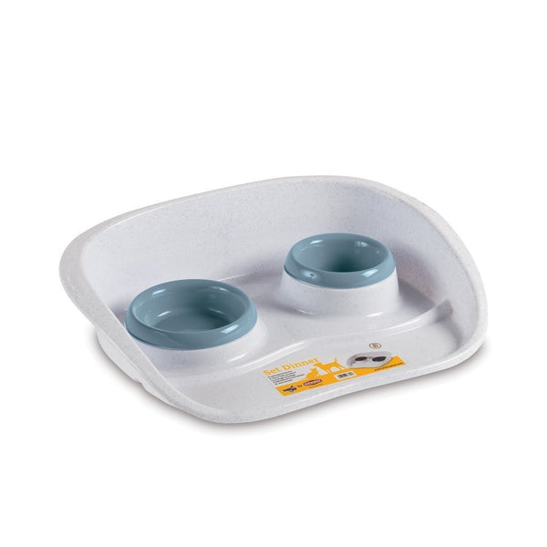 Stefanplast Set Dinner Pet Bowl - Steel Blue - Happy Hoomans