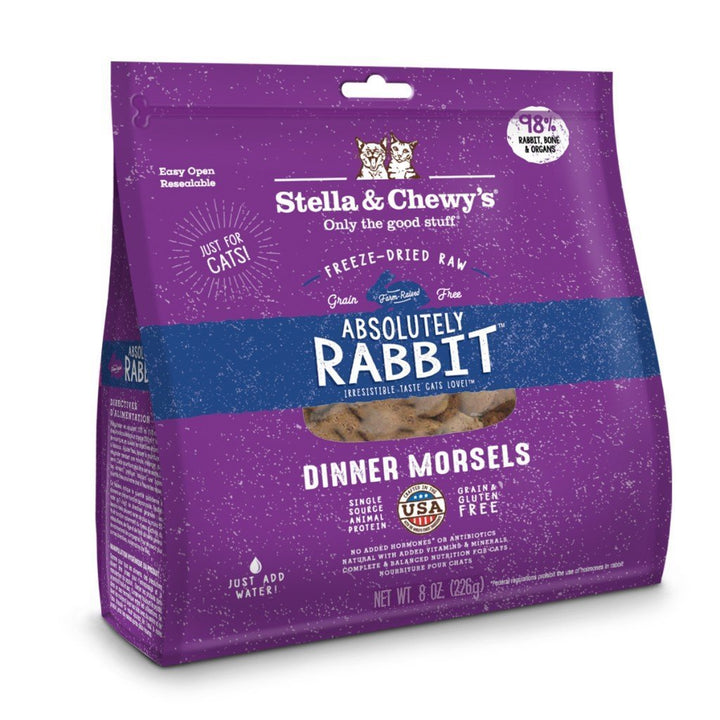 Stella & Chewy's Absolutely Rabbit Dinner Morsels Freeze-Dried Raw Cat Food, 8oz - Happy Hoomans