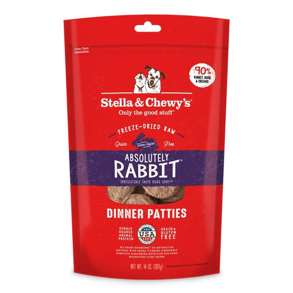 Stella & Chewy's Absolutely Rabbit Dinner Patties Freeze-Dried Raw Dog Food, 14oz - Happy Hoomans
