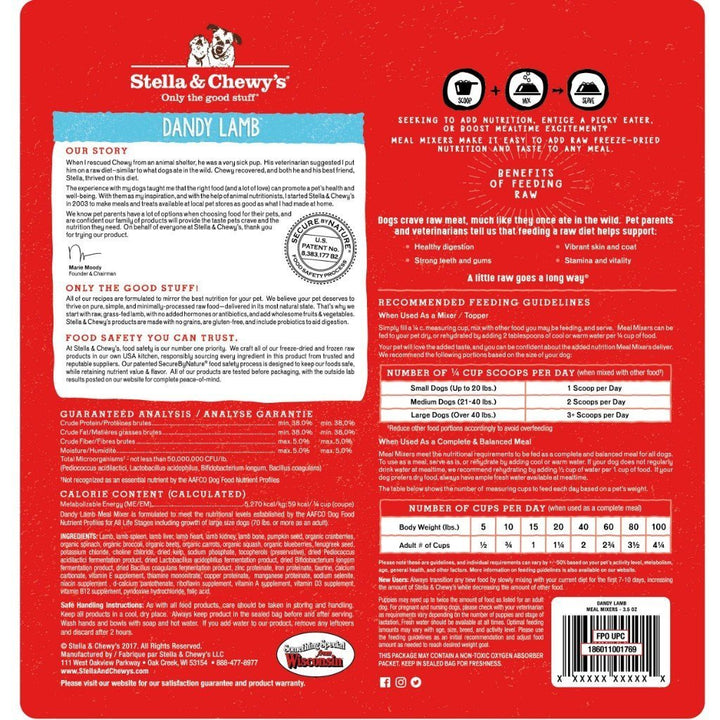 Stella & Chewy's Dandy Lamb Meal Mixers Freeze-Dried Raw Dog Food Topper, 18oz - Happy Hoomans