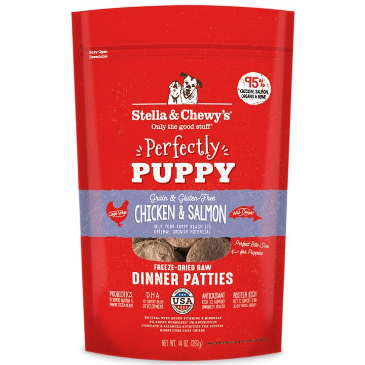 Stella & Chewy's Perfectly Puppy Chicken & Salmon Dinner Patties Freeze-Dried Raw Dog Food, 14oz - Happy Hoomans