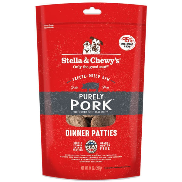 Stella & Chewy's Purely Pork Dinner Patties Freeze-Dried Raw Dog Food, 14oz - Happy Hoomans