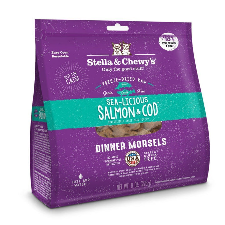 Stella & Chewy's Sealicious Salmon & Cod Dinner Morsels Freeze-Dried Raw Cat Food, 8oz - Happy Hoomans