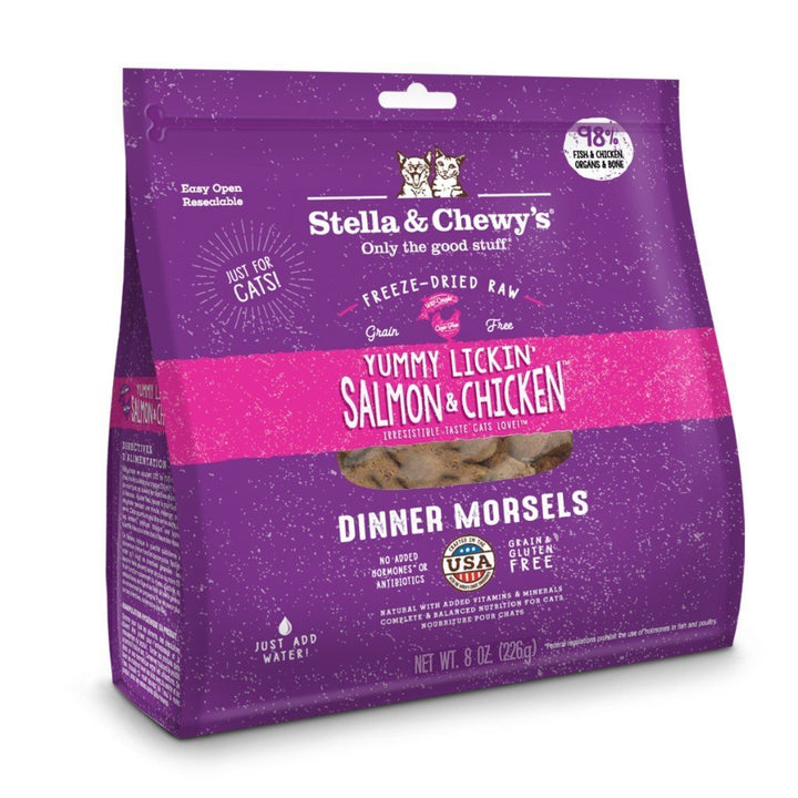 Stella & Chewy's Yummy Lickin' Salmon & Chicken Dinner Morsels Freeze-Dried Raw Cat Food (2 Sizes) - Happy Hoomans