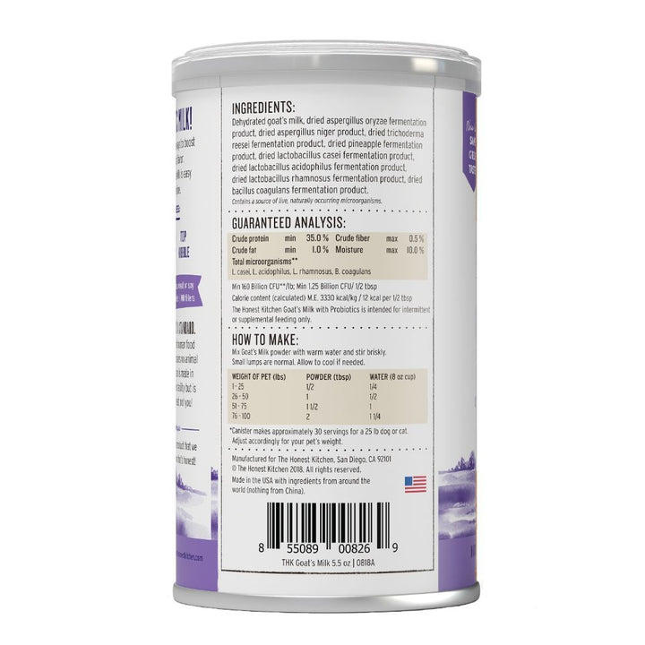 The Honest Kitchen Daily Boosters Instant Goat Milk with Probiotics Pet Supplement, 47g - Happy Hoomans