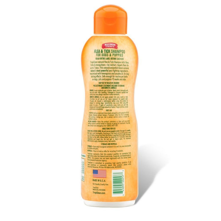 Tropiclean Natural Flea & Tick Dog Shampoo (Maximum Strength), 20oz - Happy Hoomans