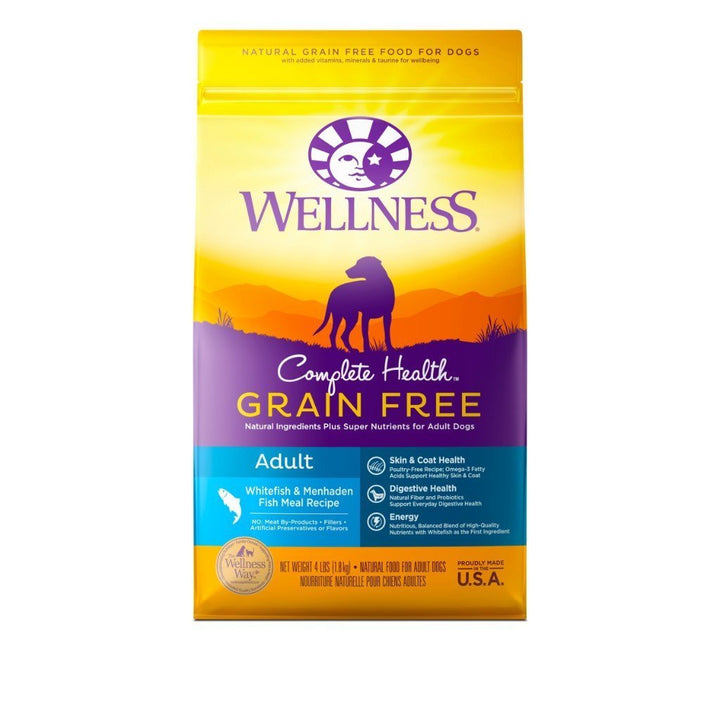 Wellness Complete Health Grain-Free Whitefish Recipe Adult Dry Dog Food (3 Sizes) - Happy Hoomans