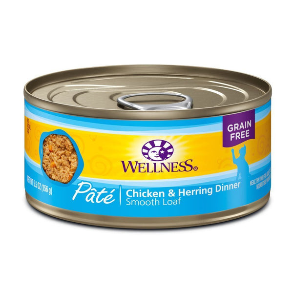 Wellness Complete Health Pâté Chicken & Herring Dinner Grain-Free Canned Cat Food, 5.5oz - Happy Hoomans