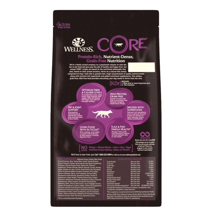 Wellness Core Grain-Free Small Breed Senior Recipe Dry Dog Food (3 Sizes) - Happy Hoomans
