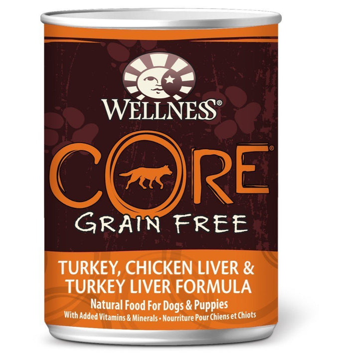 Wellness CORE Grain-Free Turkey, Chicken Liver & Turkey Liver Recipe Canned Dog Food, 354g - Happy Hoomans