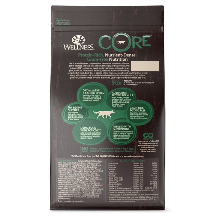 Wellness Core Grain-Free Wild Game Recipe Dry Dog Food (3 Sizes) - Happy Hoomans