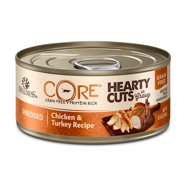 Wellness CORE Hearty Cuts Chicken & Turkey Grain-Free Canned Cat Food, 5.5oz - Happy Hoomans