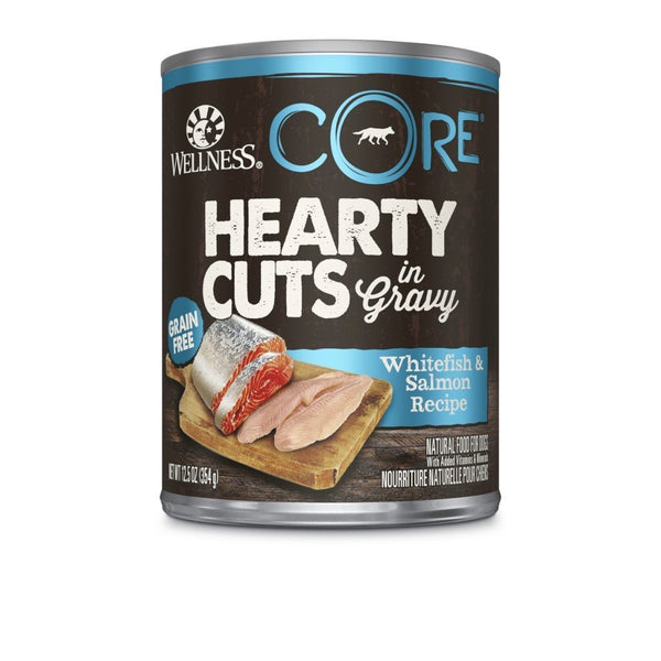 Wellness CORE Hearty Cuts in Gravy Whitefish & Salmon Recipe Grain-Free Canned Dog Food, 354g - Happy Hoomans