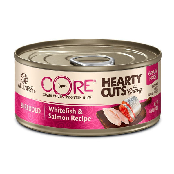 Wellness CORE Hearty Cuts Whitefish & Salmon Grain-Free Canned Cat Food, 5.5oz - Happy Hoomans