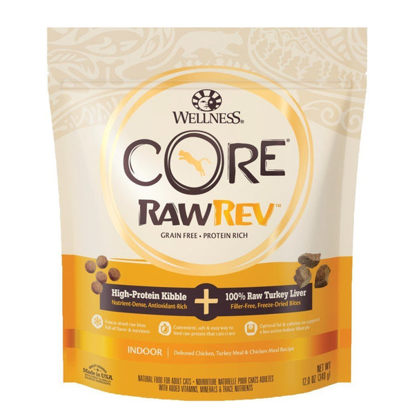 Wellness CORE RawRev Indoor + Freeze-Dried Raw Turkey Liver Grain-Free Dry Cat Food (3 Sizes) - Happy Hoomans