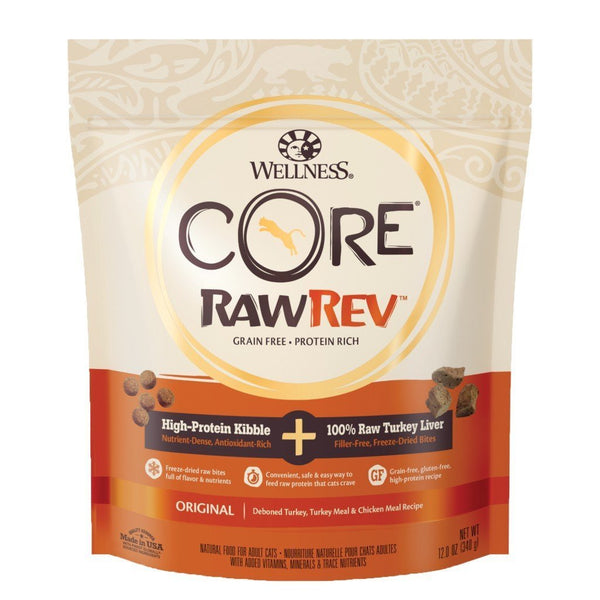 Wellness CORE RawRev Original + Freeze-Dried Raw Turkey Liver Grain-Free Dry Cat Food (3 Sizes) - Happy Hoomans
