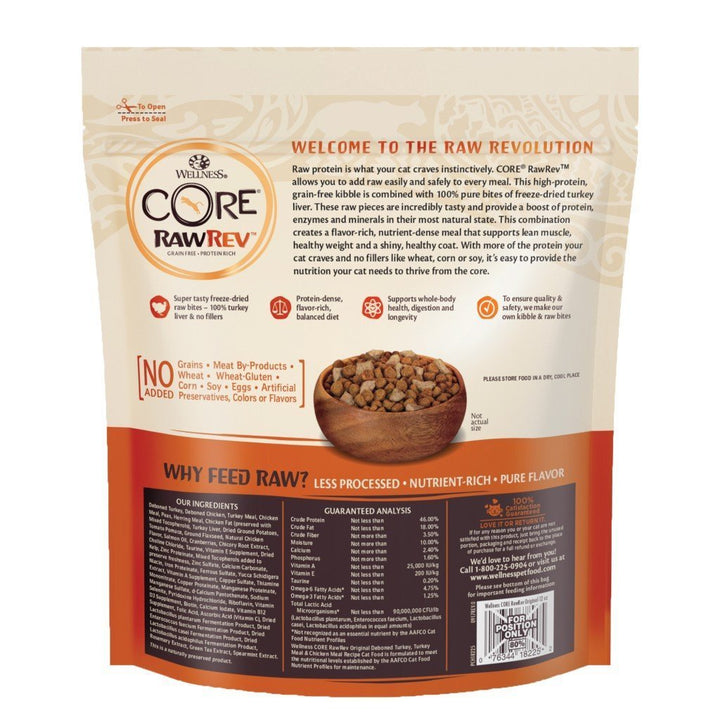 Wellness CORE RawRev Original + Freeze-Dried Raw Turkey Liver Grain-Free Dry Cat Food (3 Sizes) - Happy Hoomans