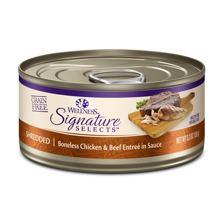 Wellness CORE Signature Selects Shredded Chicken & Beef Grain-Free Canned Cat Food, 5.3oz - Happy Hoomans