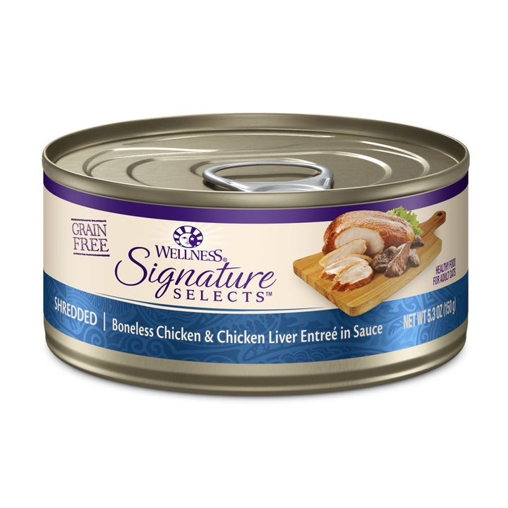 Wellness CORE Signature Selects Shredded Chicken & Chicken Liver Grain-Free Canned Cat Food, 5.3oz - Happy Hoomans