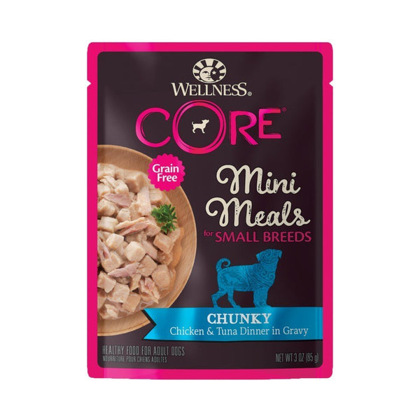 Wellness CORE Small Breed Mini Meals Chunky Chicken & Tuna Grain-Free Wet Dog Food, 85g - Happy Hoomans