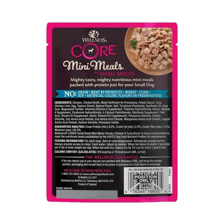 Wellness CORE Small Breed Mini Meals Chunky Chicken & Tuna Grain-Free Wet Dog Food, 85g - Happy Hoomans