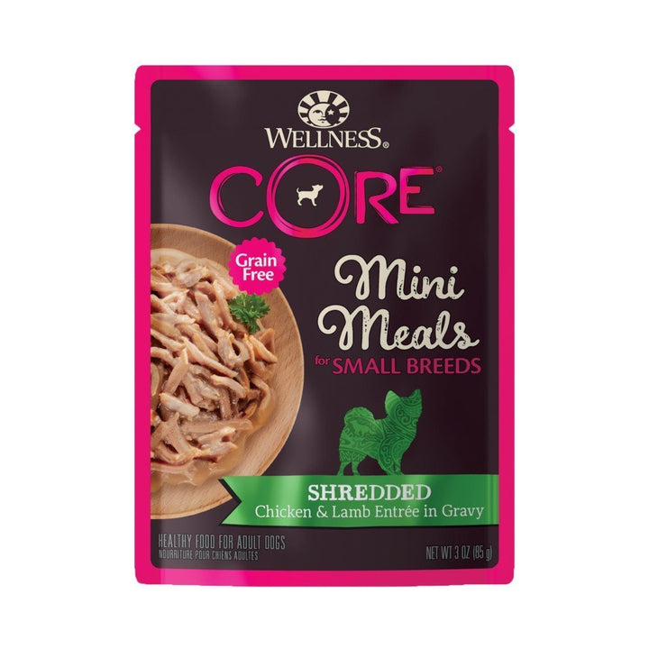 Wellness CORE Small Breed Mini Meals Shredded Chicken & Lamb Entrée in Gravy Grain-Free Wet Dog Food, 85g - Happy Hoomans