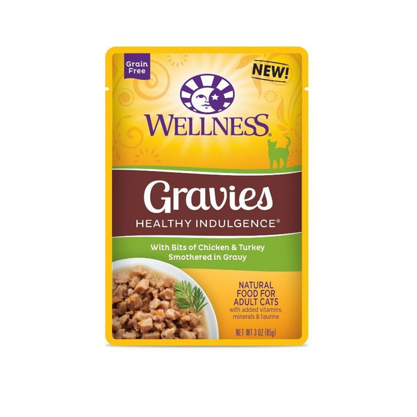 Wellness Healthy Indulgence Gravies Chicken & Turkey Grain-Free Wet Cat Food, 3oz - Happy Hoomans