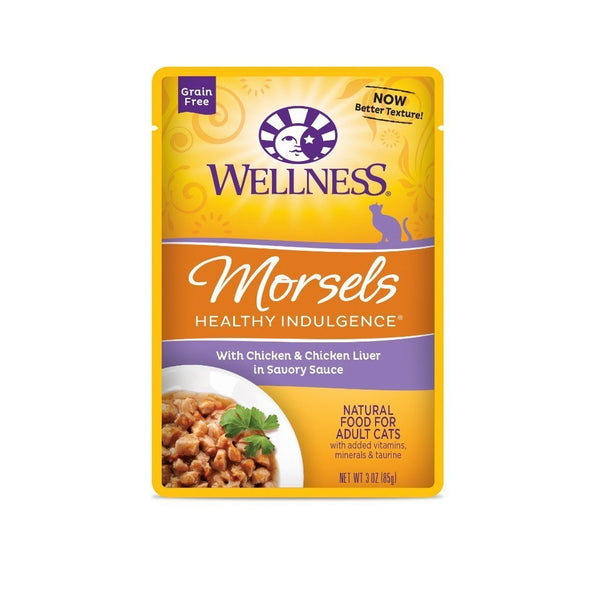 Wellness Healthy Indulgence Morsels Chicken & Chicken Liver Grain-Free Wet Cat Food, 3oz - Happy Hoomans