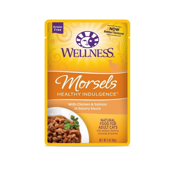 Wellness Healthy Indulgence Morsels Chicken & Salmon Grain-Free Wet Cat Food, 3oz - Happy Hoomans