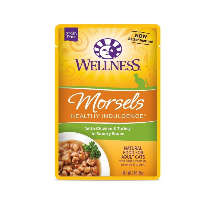 Wellness Healthy Indulgence Morsels Chicken & Turkey Grain-Free Wet Cat Food, 3oz - Happy Hoomans