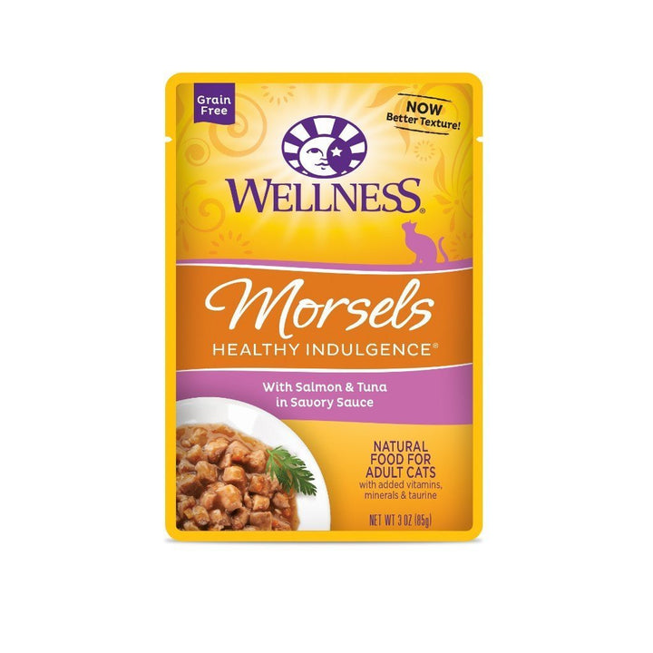 Wellness Healthy Indulgence Morsels Salmon & Tuna Grain-Free Wet Cat Food, 3oz - Happy Hoomans