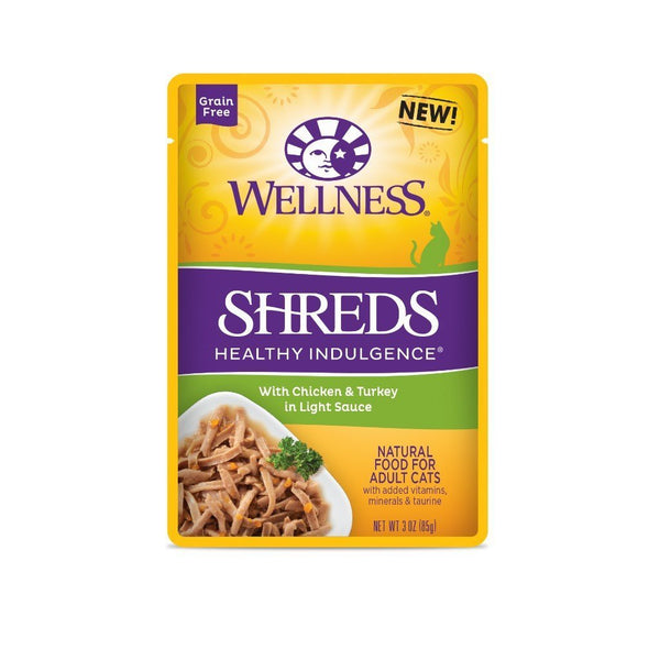 Wellness Healthy Indulgence Shreds with Chicken & Turkey Grain-Free Wet Cat Food, 3oz - Happy Hoomans