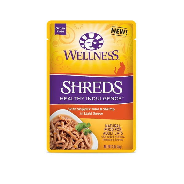Wellness Healthy Indulgence Shreds with Tuna & Shrimp Grain-Free Wet Cat Food, 3oz - Happy Hoomans