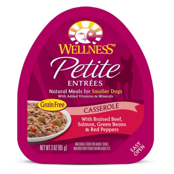 Wellness Petite Entrees Casserole with Braised Beef, Salmon, Green Beans & Red Peppers Grain-Free Wet Dog Food, 85g - Happy Hoomans