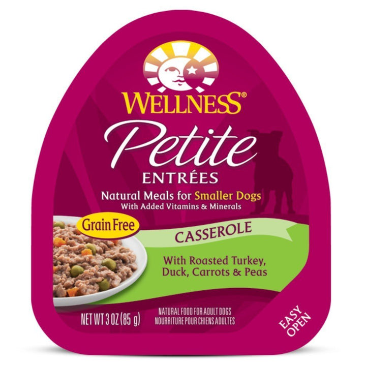 Wellness Petite Entrees Casserole with Roasted Turkey, Duck, Carrots & Peas Grain-Free Wet Dog Food, 85g - Happy Hoomans