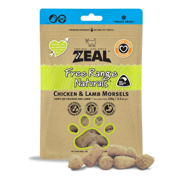 Zeal Free Range Naturals Chicken & Lamb Morsels Freeze-Dried Pet Treats, 100g - Happy Hoomans