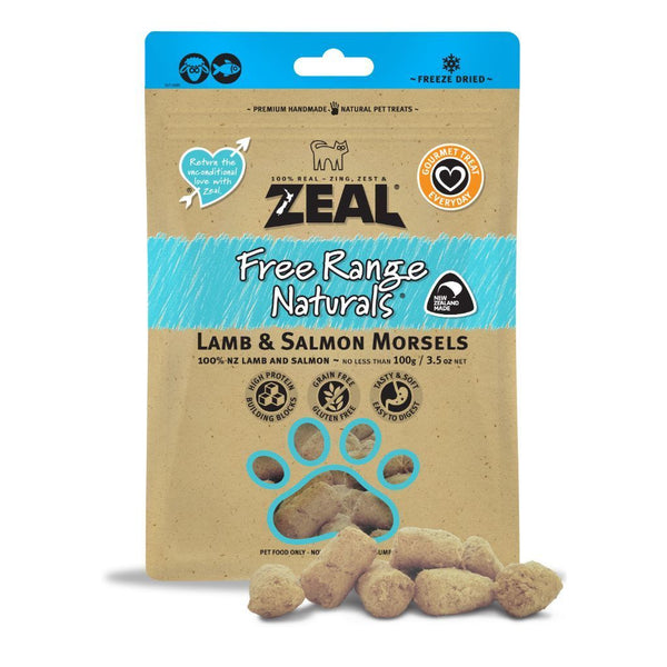 Zeal Free Range Naturals Lamb & Salmon Morsels Freeze-Dried Pet Treats, 100g - Happy Hoomans