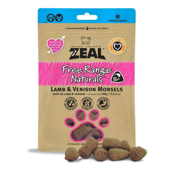 Zeal Free Range Naturals Lamb & Venison Morsels Freeze-Dried Pet Treats, 100g - Happy Hoomans