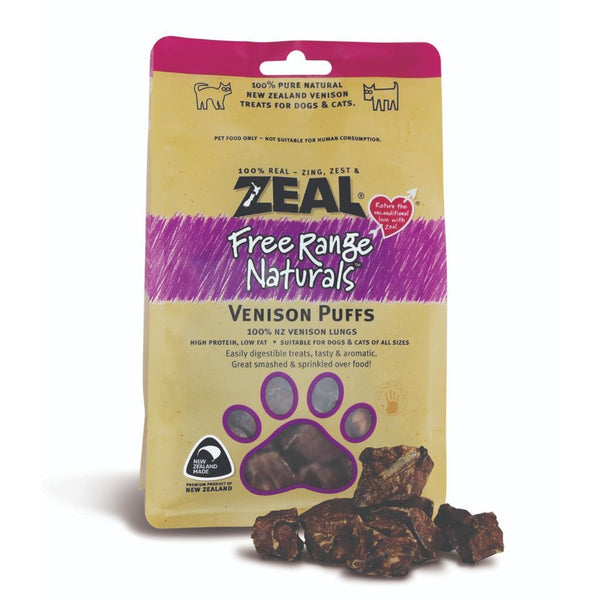 Zeal Free-Range Naturals Venison Puffs Air-Dried Pet Treats, 85g - Happy Hoomans