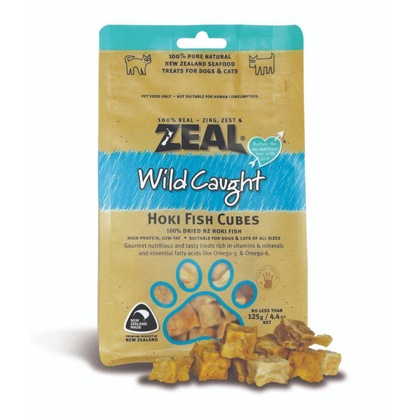 Zeal Wild Caught Hoki Fish Cubes Air-Dried Pet Treats, 125g - Happy Hoomans