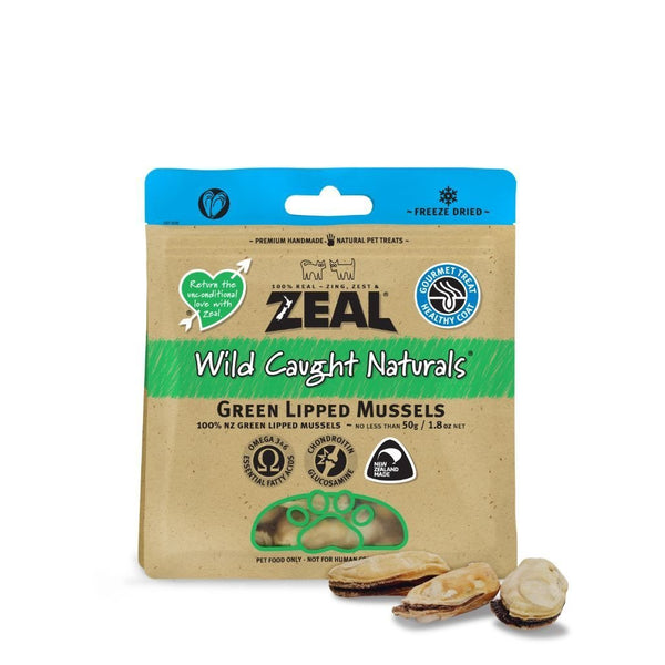 Zeal Wild Caught Naturals Green Lipped Mussels Freeze-Dried Pet Treats, 50g - Happy Hoomans